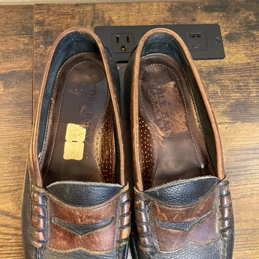 Cole Haan Men's 8 Penny Loafer Two Tone Leather Slip-On Moc Toe Vtg‎ Made in USA